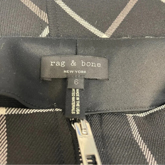 Rag & Bone Windowpane MIDI Skirt 6 Black Front Zipper Sabina - Picture 10 of 13